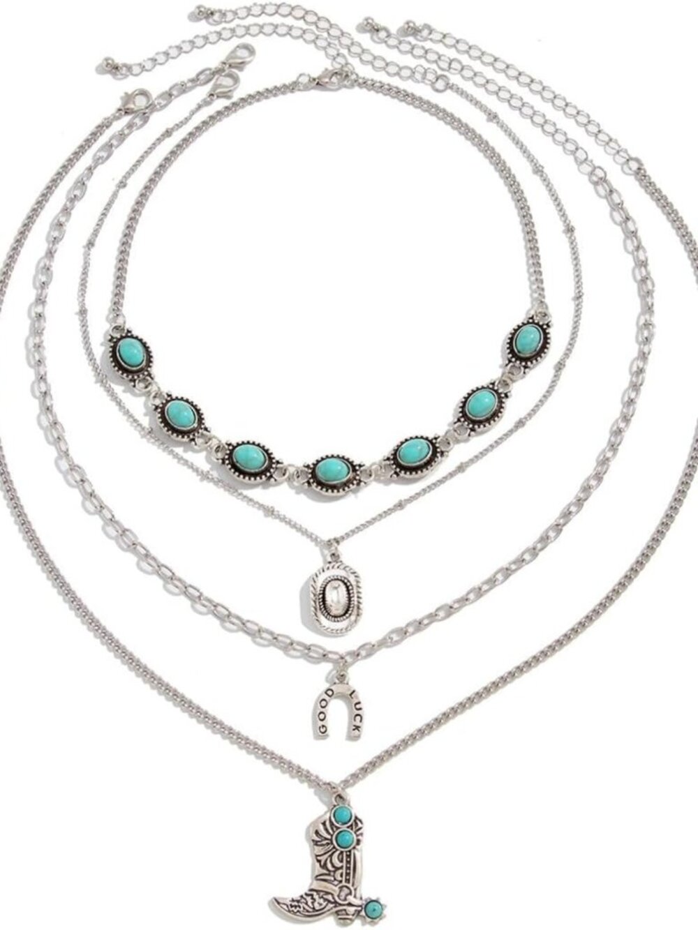 Layered Boho Turquoise Cow Pendant Necklace for Women - Trendy Western Jewelry